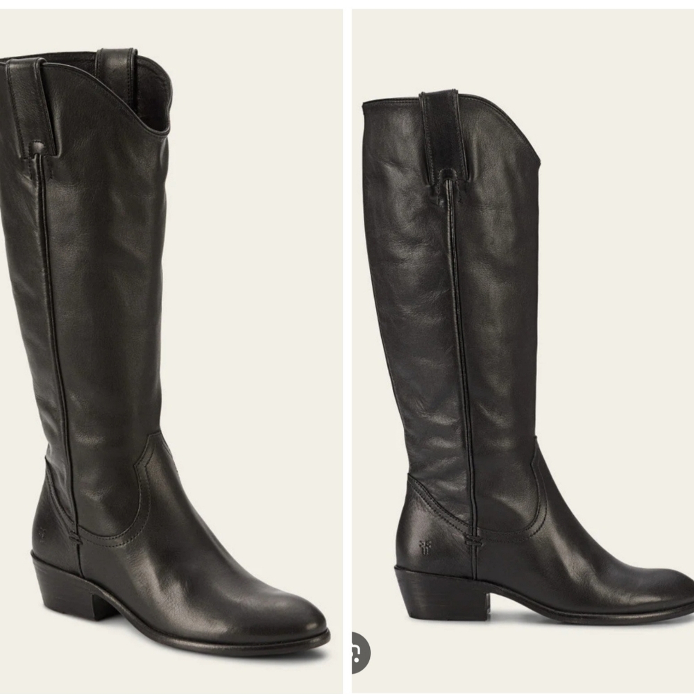 Frye Carson pull-on knee high leather riding boots black almond toe size 8.5
